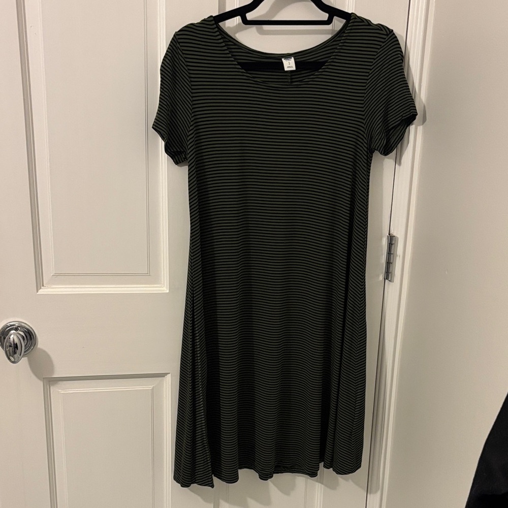 Old Navy Black and Green Striped Swing Midi Dress